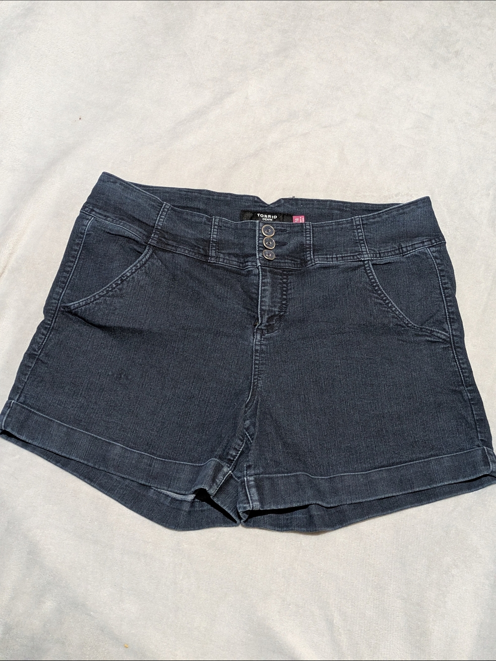 torrid Black Toned Denim Shorts with Triple Button
